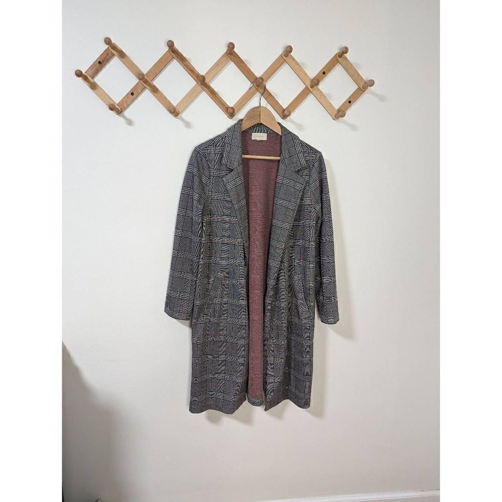 Mellowday Women's Plaid Long Open Front Jacket Coat - Size M